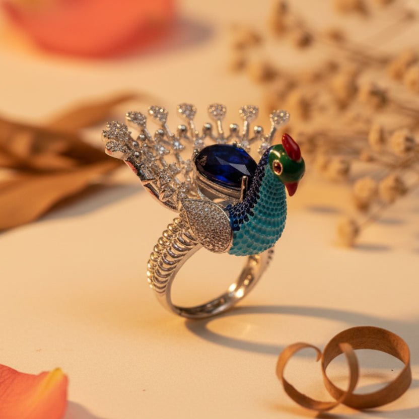 Mayura Dancing Peacock Ring - Zirak Silver