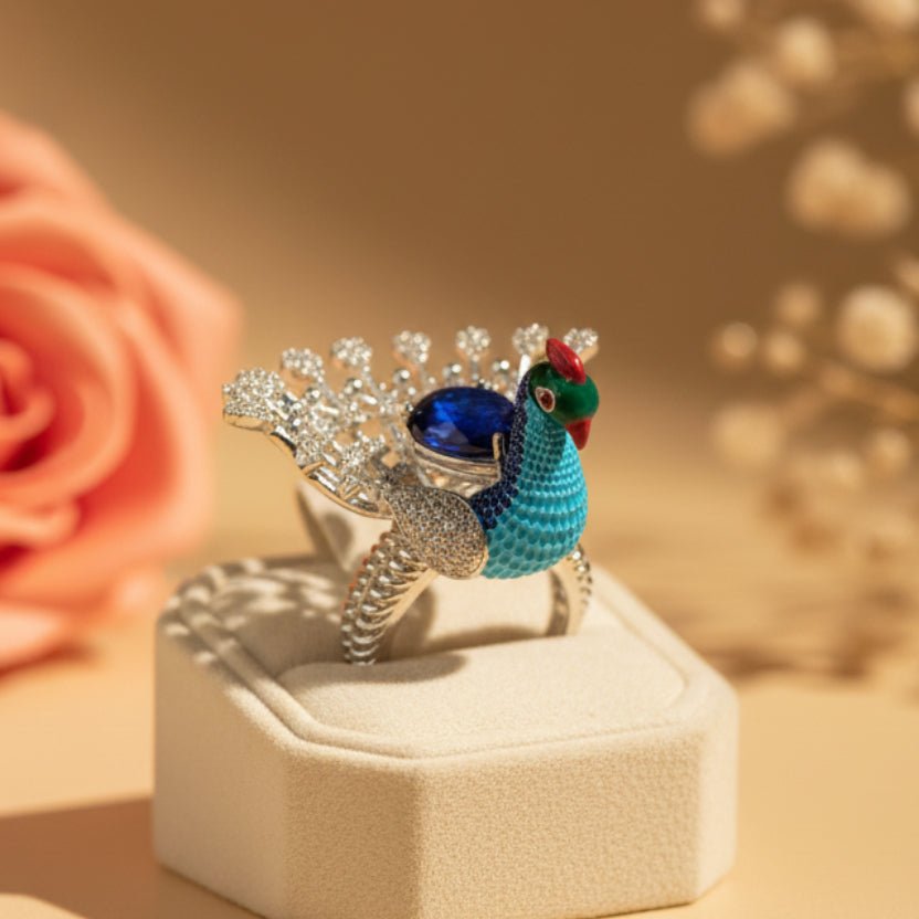 Mayura Dancing Peacock Ring - Zirak Silver
