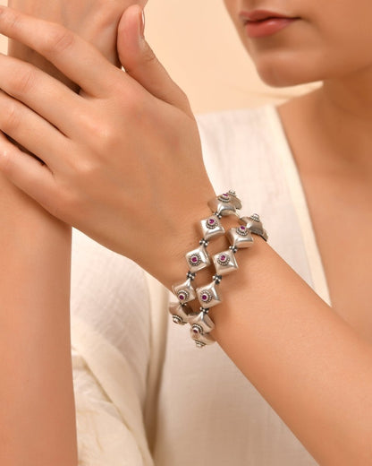 Meera Geometric Silver Bangle - Zirak Silver