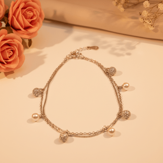 Meera Layered Pearl & Pave Bracelet - Zirak Silver