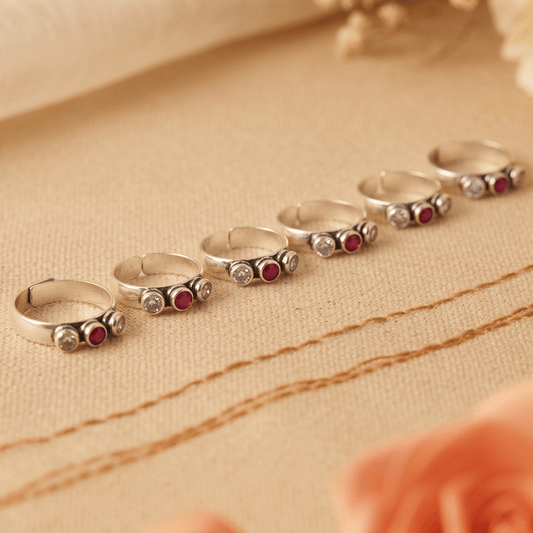 Meera Ruby & Crystal Toe Rings - Zirak Silver