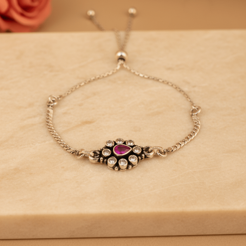 Meera Teardrop Halo Slider Bracelet - Zirak Silver