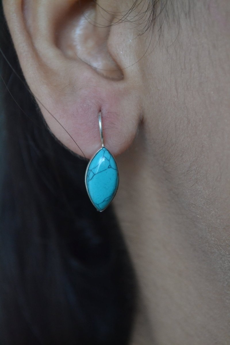 Meher Earrings – Turquoise Marquise 925 Silver Drop Earrings - Zirak Silver