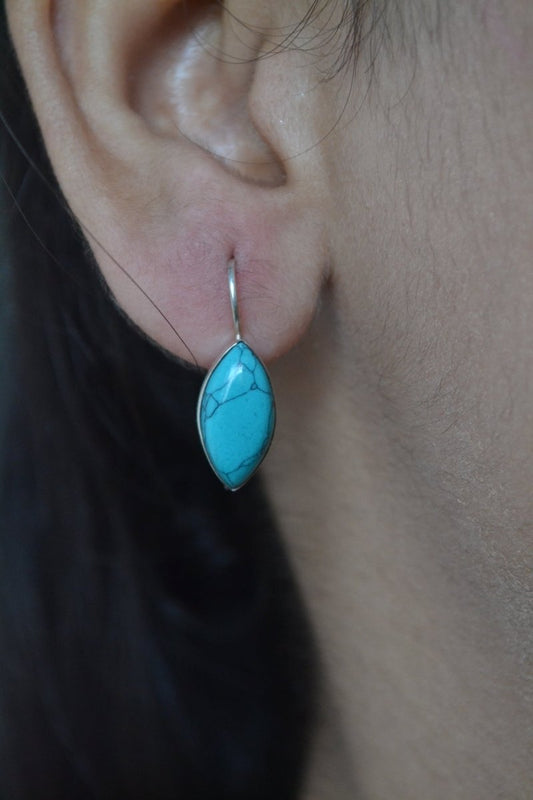 Meher Earrings – Turquoise Marquise 925 Silver Drop Earrings - Zirak Silver