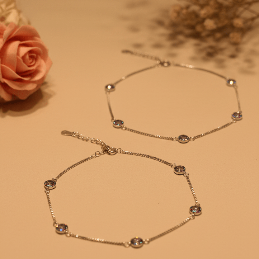 Mela Rainbow Station Anklets - Zirak Silver