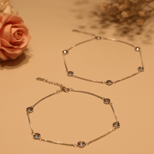 Mela Rainbow Station Anklets - Zirak Silver