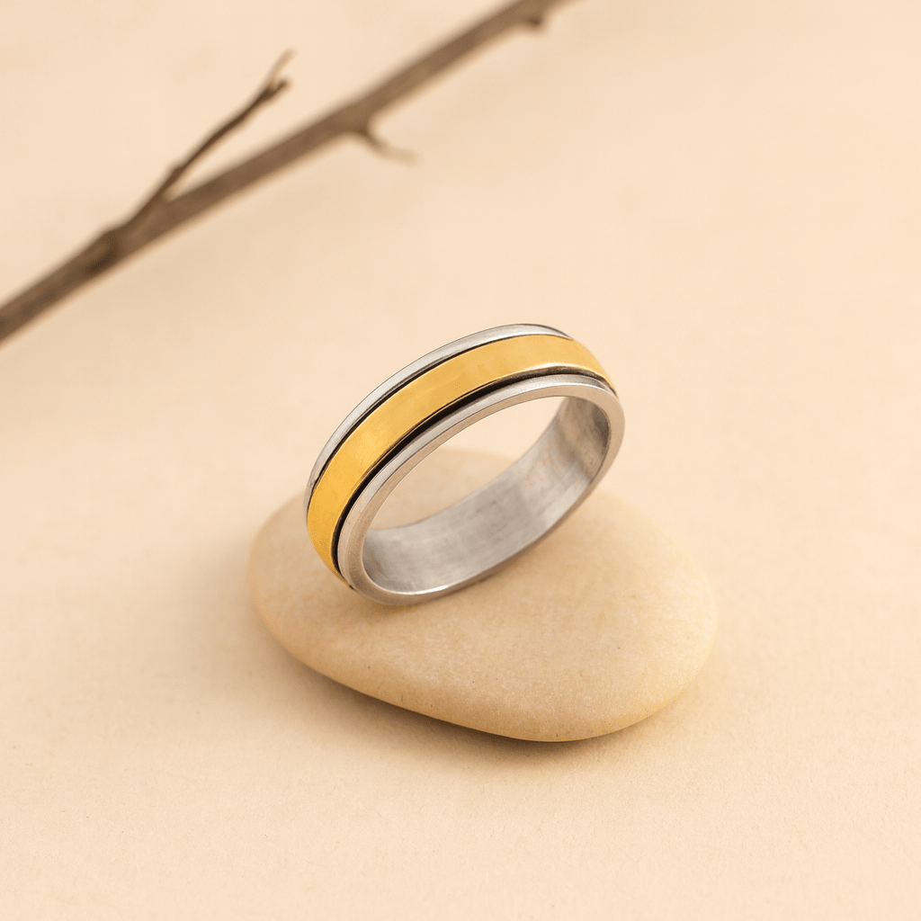 Men's Dual - Tone Silver & Gold Band Ring - Zirak Silver