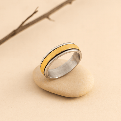 Men's Dual - Tone Silver & Gold Band Ring - Zirak Silver