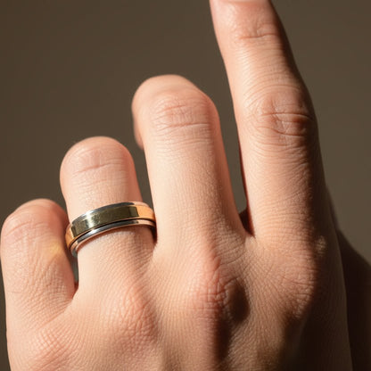Men's Dual - Tone Silver & Gold Band Ring - Zirak Silver