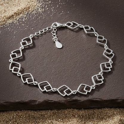 Mina Bracelet – 925 Silver Matte and Glossy Square Link Bracelet - Zirak Silver