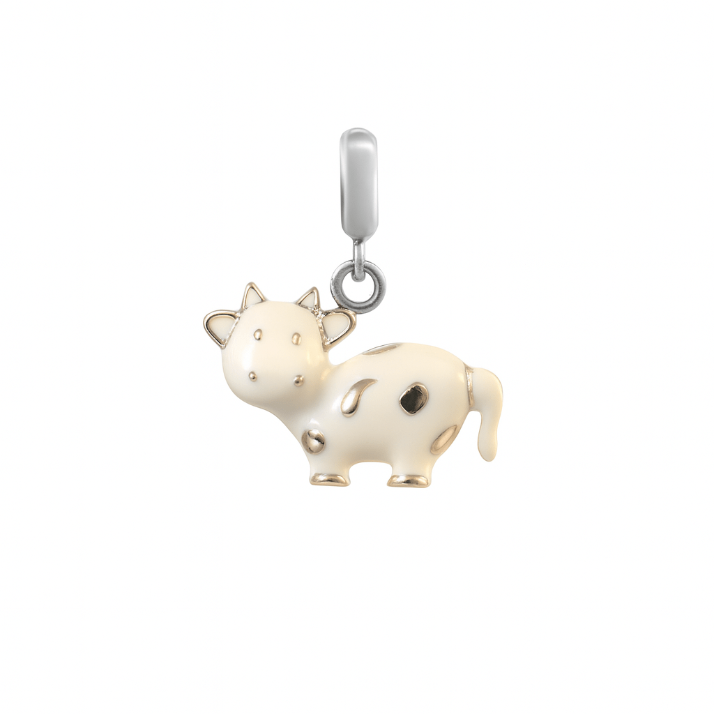 Mini Cow Charm in White Enamel and 925 Silver - Zirak Silver