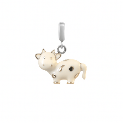 Mini Cow Charm in White Enamel and 925 Silver - Zirak Silver