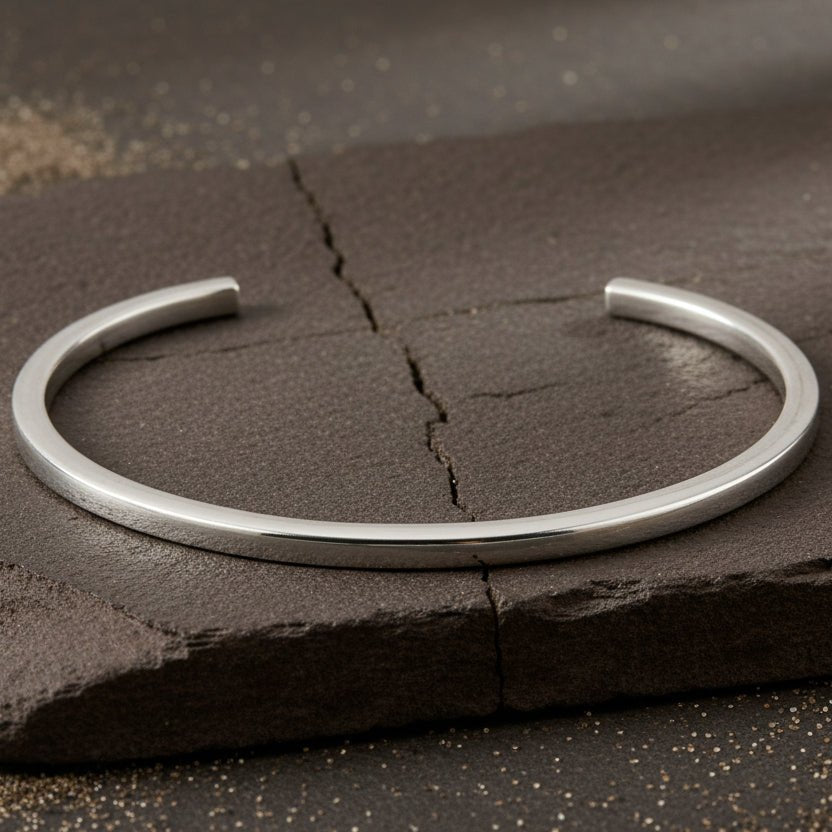 Minimal 925 Silver Open Cuff Bracelet – Everyday Adjustable Silver Kada - Zirak Silver
