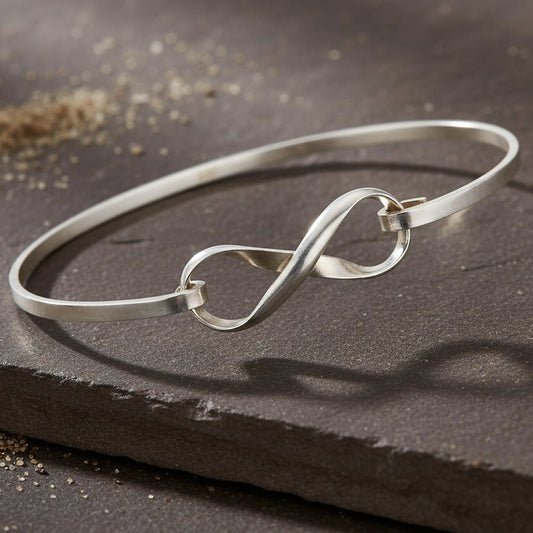 Minimal Infinity Knot 925 Silver Bangle Bracelet - Zirak Silver