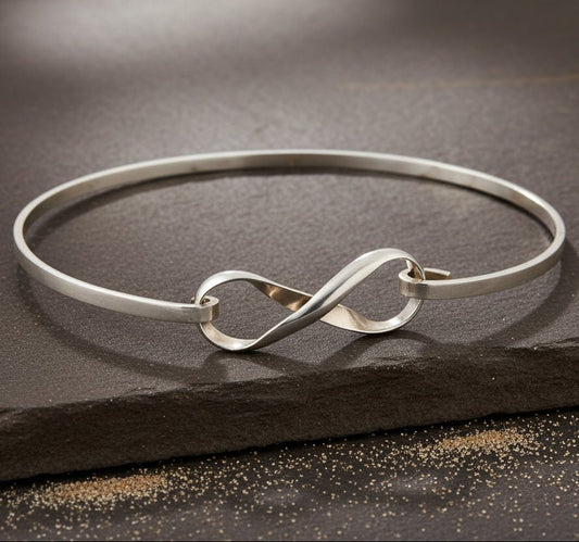 Minimal Infinity Knot 925 Silver Bangle Bracelet - Zirak Silver