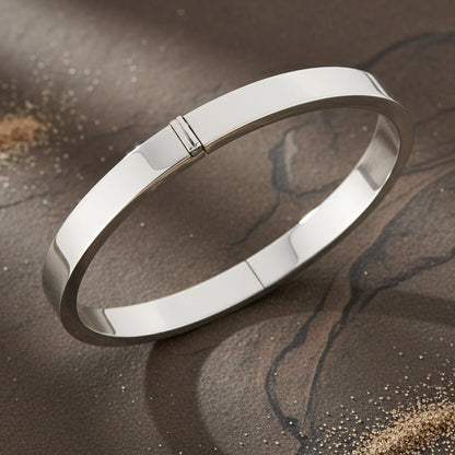 Minimal Plain 925 Silver Hinged Bangle Bracelet - Zirak Silver