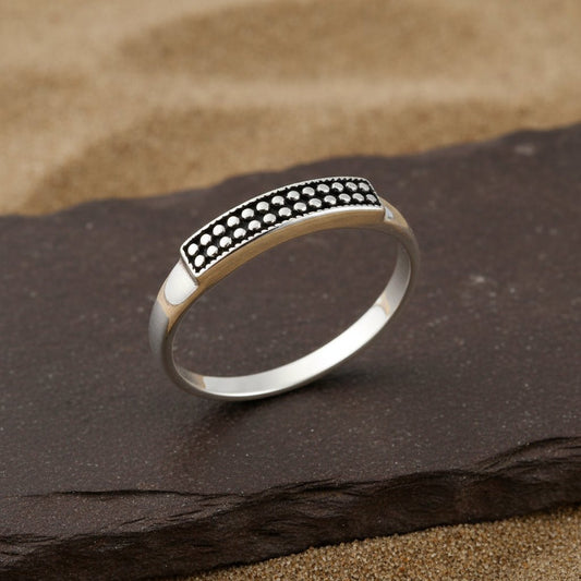 Minimal Silver Band with Granulated Accent - Zirak Silver