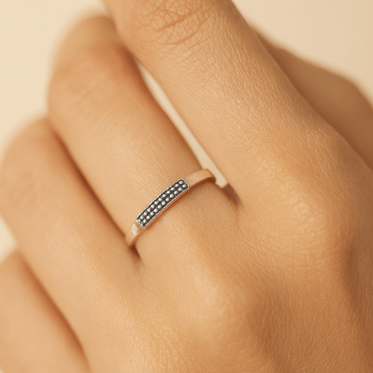 Minimal Silver Band with Granulated Accent - Zirak Silver