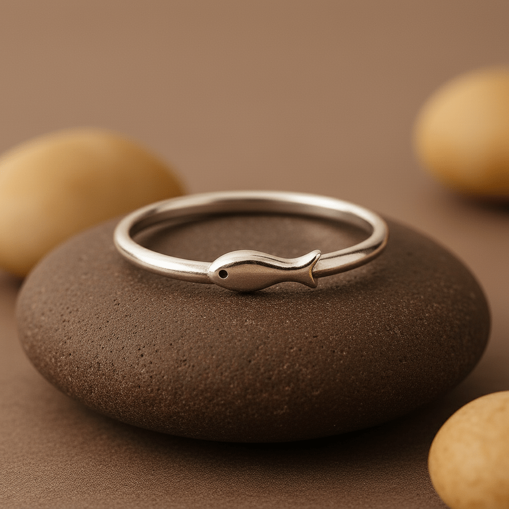 Minimal Silver Fish Band Ring - Zirak Silver