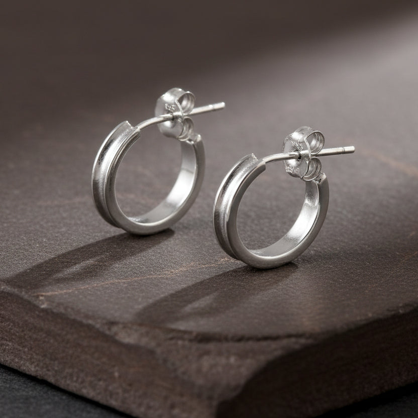 Minimal Silver Hoop Stud Earrings | 925 Sterling Silver Small Hoops for Women & Men - Zirak Silver