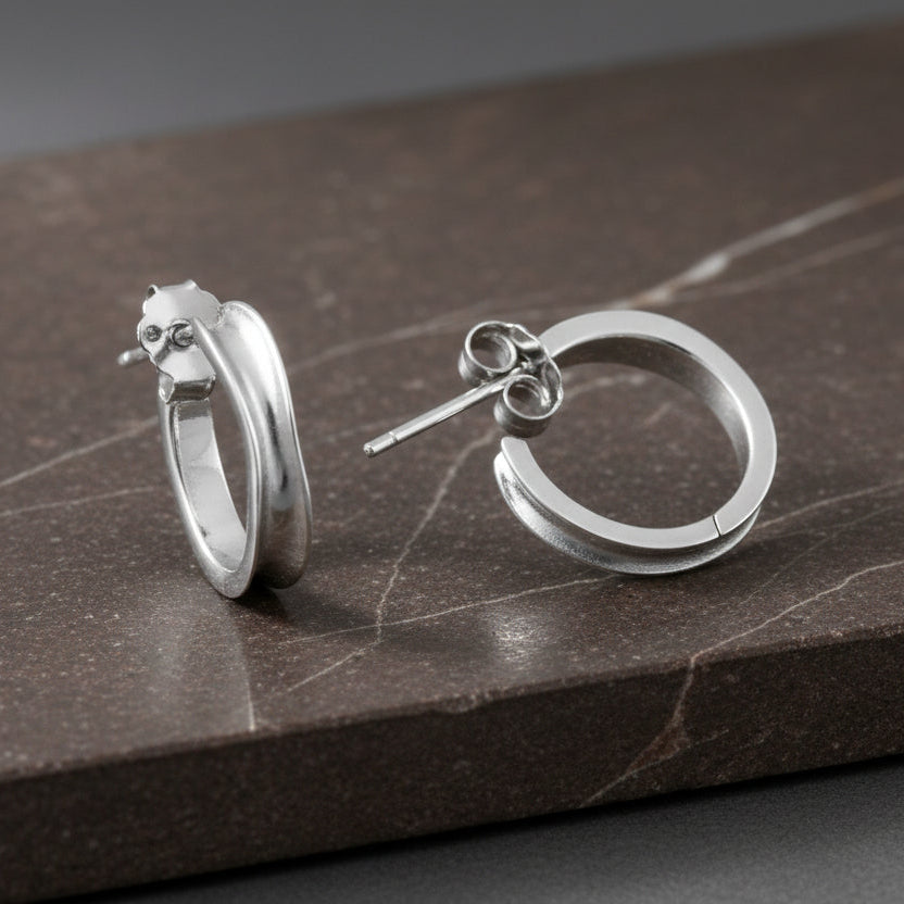Minimal Silver Hoop Stud Earrings | 925 Sterling Silver Small Hoops for Women & Men - Zirak Silver