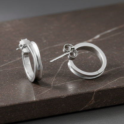 Minimal Silver Hoop Stud Earrings | 925 Sterling Silver Small Hoops for Women & Men - Zirak Silver