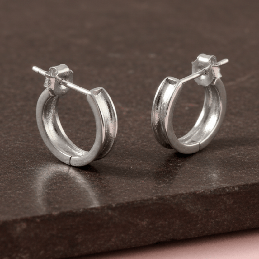Minimal Silver Hoop Stud Earrings | 925 Sterling Silver Small Hoops for Women & Men - Zirak Silver