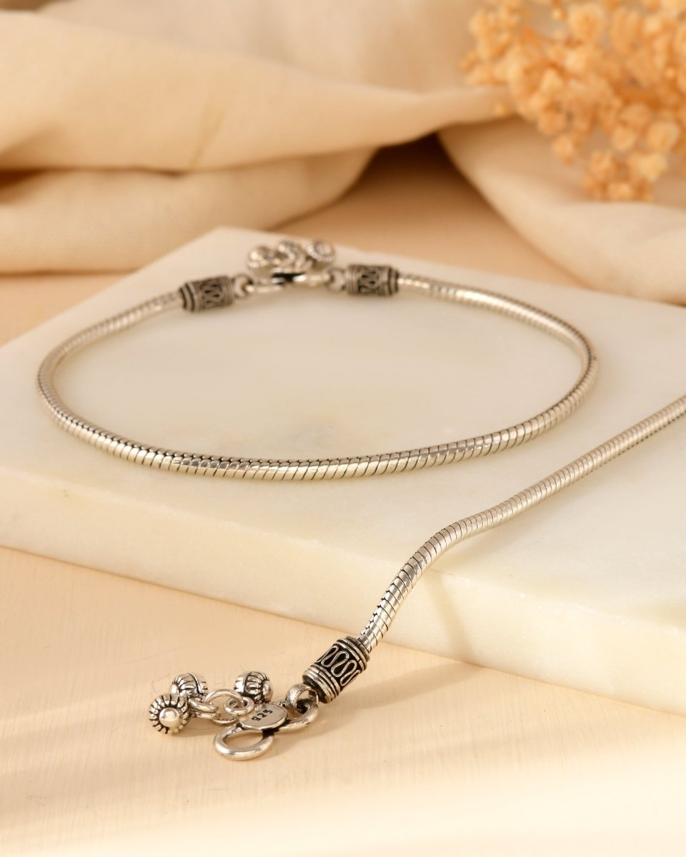 Minimal Snake Chain Anklet - Zirak Silver