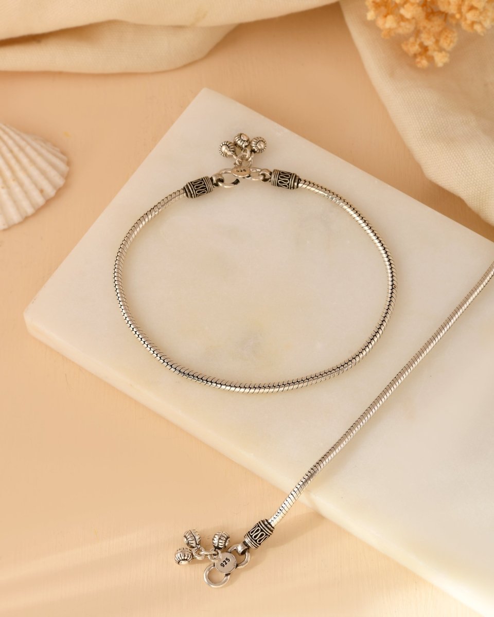 Minimal Snake Chain Anklet - Zirak Silver