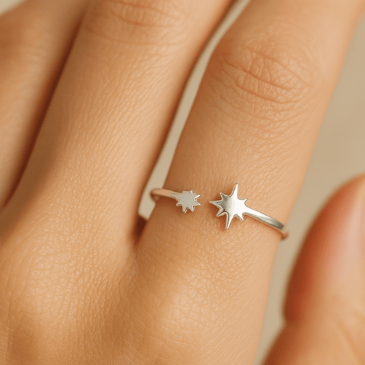 Minimal Starry Duo Silver Ring – Adjustable Celestial Ring for Women - Zirak Silver