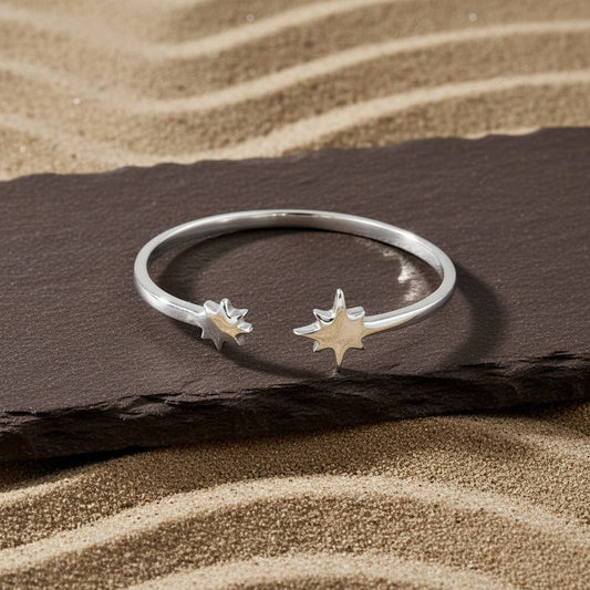 Minimal Starry Duo Silver Ring – Adjustable Celestial Ring for Women - Zirak Silver