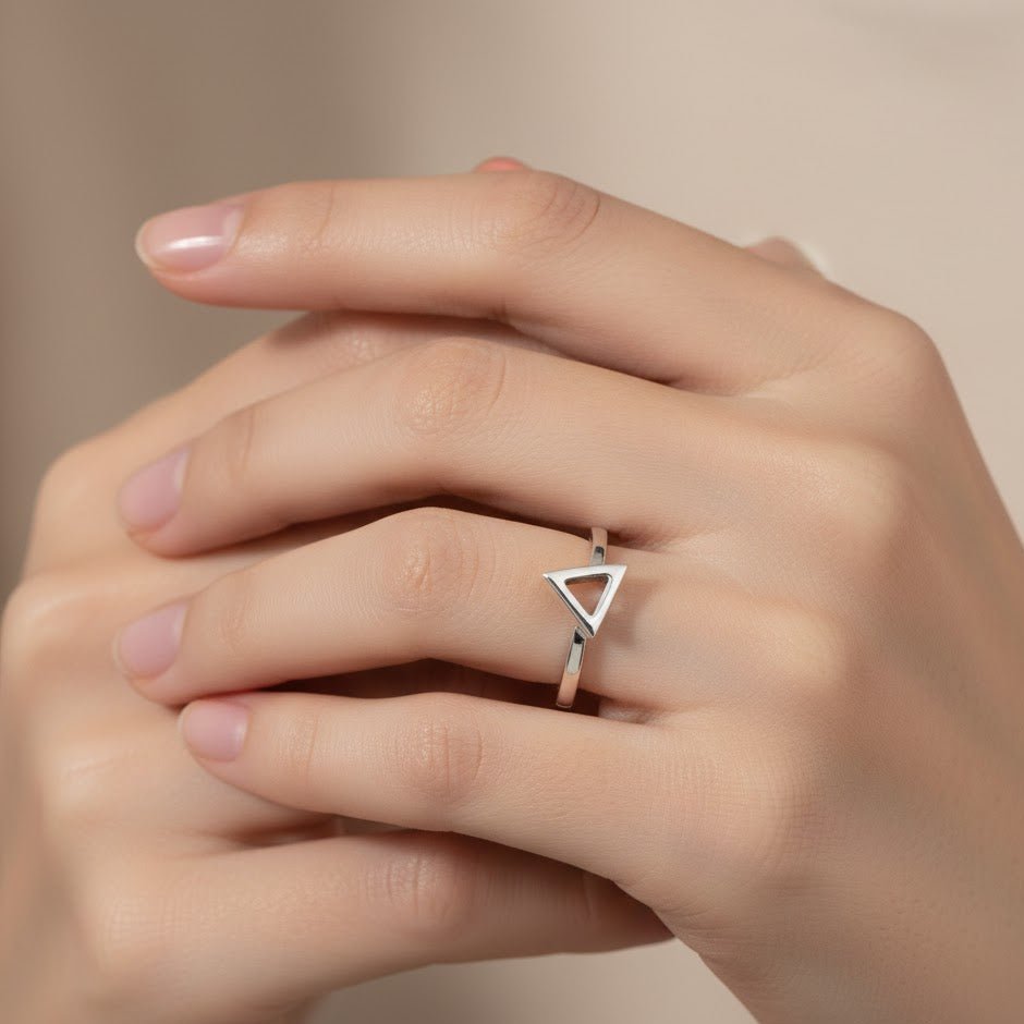 Minimal Triangle Cutout Sterling Silver Ring - Zirak Silver