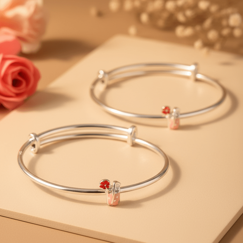 Minimalist Adjustable Silver Bracelet with Enamel Charm - Zirak Silver