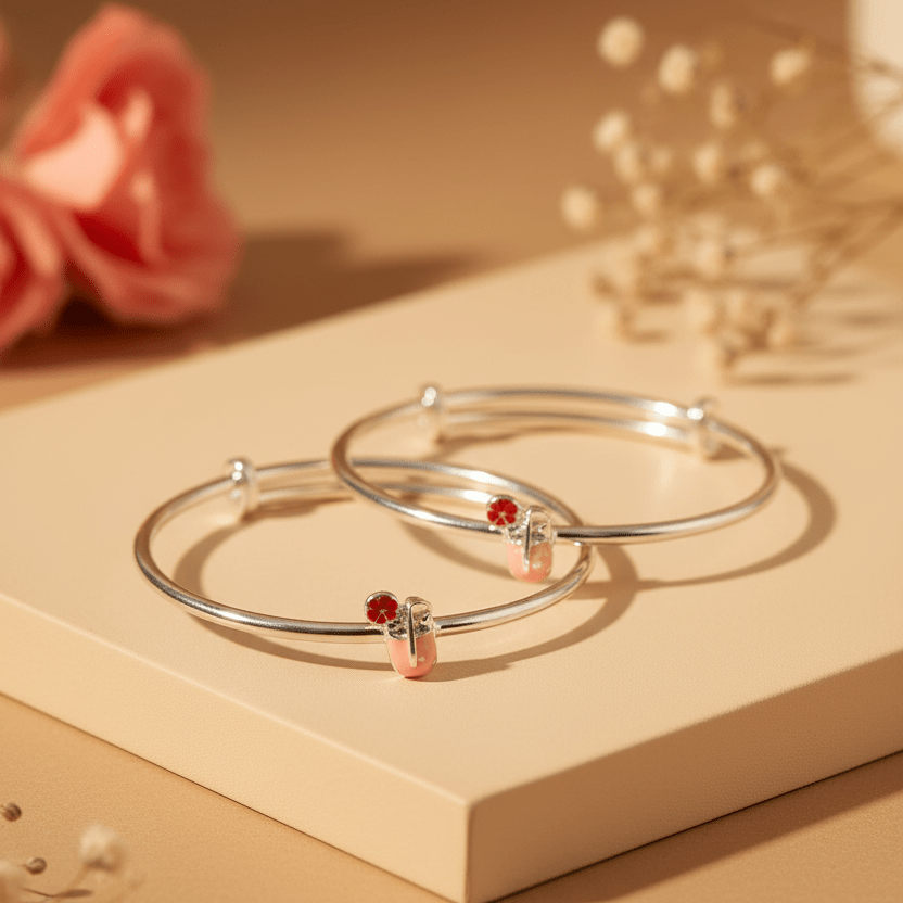 Minimalist Adjustable Silver Bracelet with Enamel Charm - Zirak Silver
