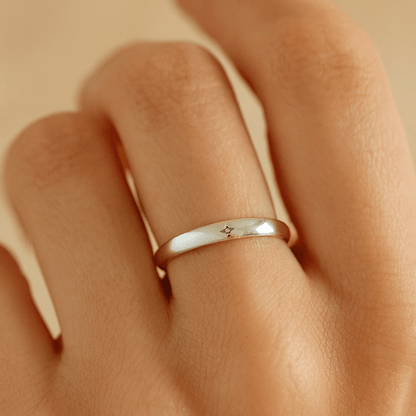 Minimalist Cross Star Engraved 925 Silver Band Ring - Zirak Silver