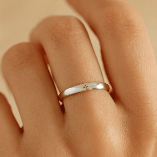 Minimalist Cross Star Engraved 925 Silver Band Ring - Zirak Silver