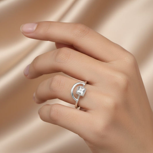 Minimalist Crystal Geometric Ring - Zirak Silver