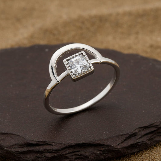 Minimalist Crystal Geometric Ring - Zirak Silver