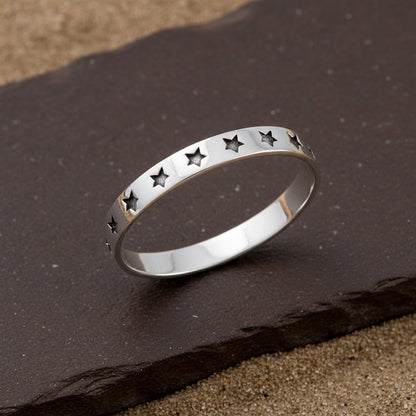 Minimalist Dot Stamped 925 Silver Ring - Zirak Silver