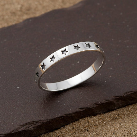 Minimalist Dot Stamped 925 Silver Ring - Zirak Silver