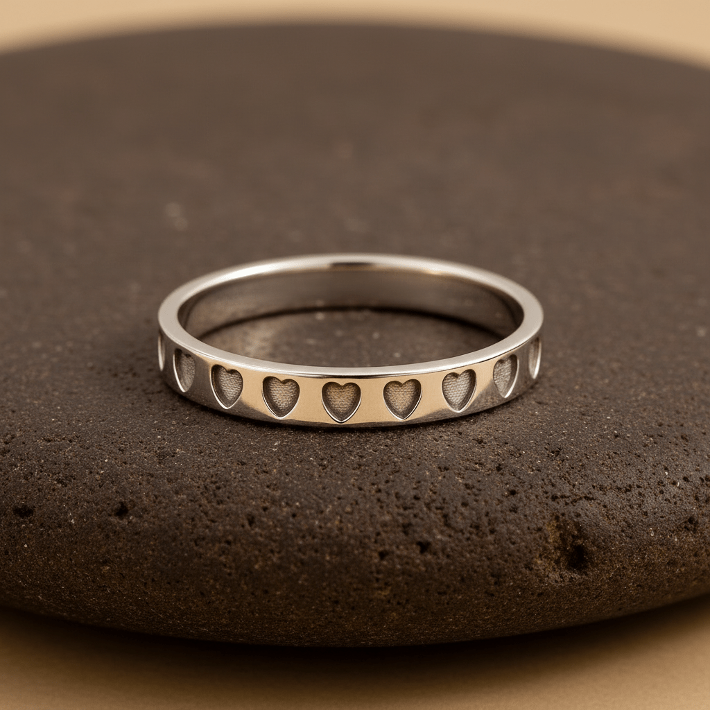 Minimalist Heart Engraved Silver Band Ring - Zirak Silver