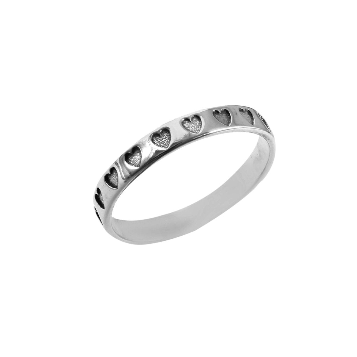 Minimalist Heart Engraved Silver Band Ring - Zirak Silver