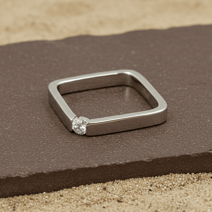 Minimalist Square Silver Ring with Solitaire Stone - Zirak Silver