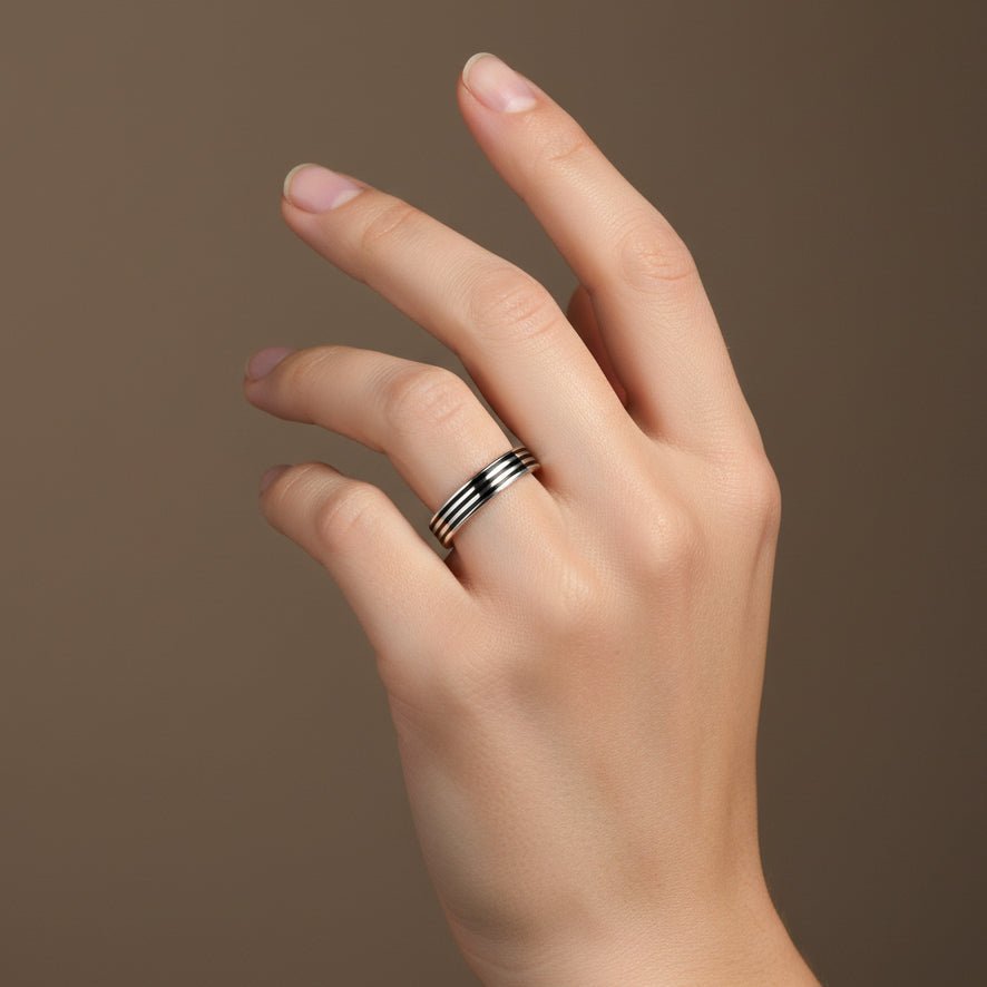Minimalist Triple - Groove 925 Silver Band Ring - Zirak Silver