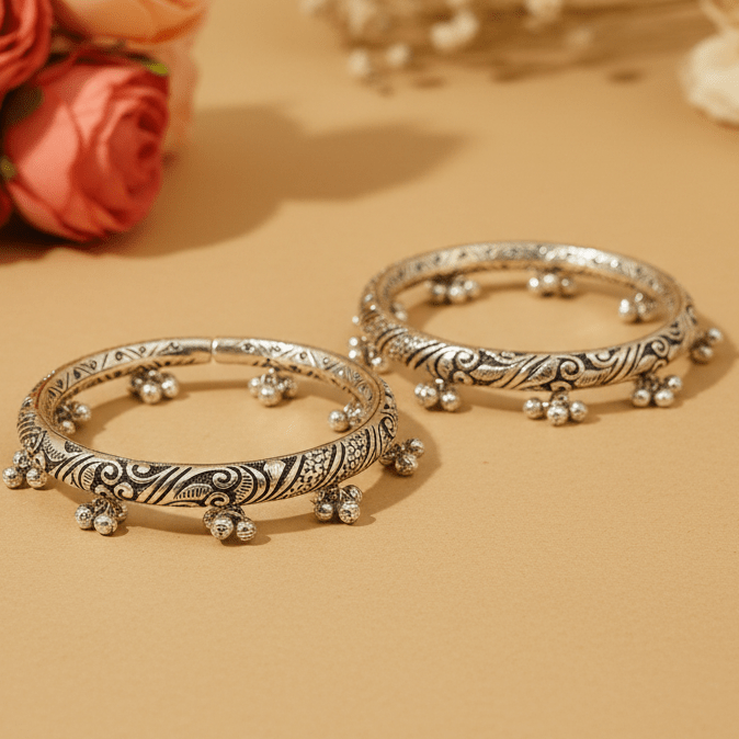 Morbel Ghungroo Kada Payal Pair - Zirak Silver