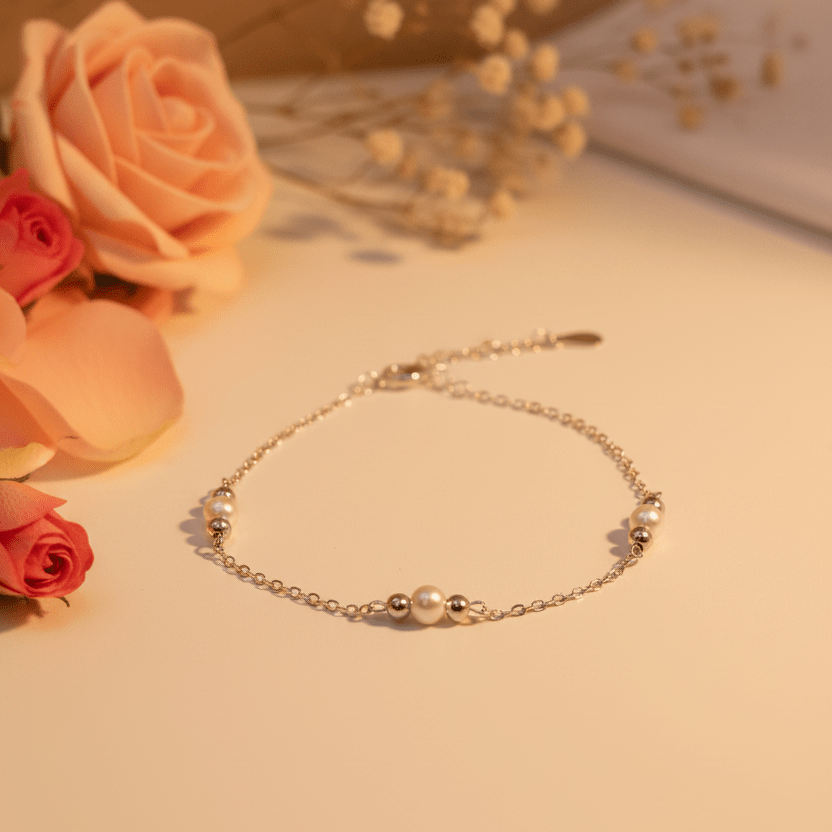Moti Pearl Station Bracelet - Zirak Silver