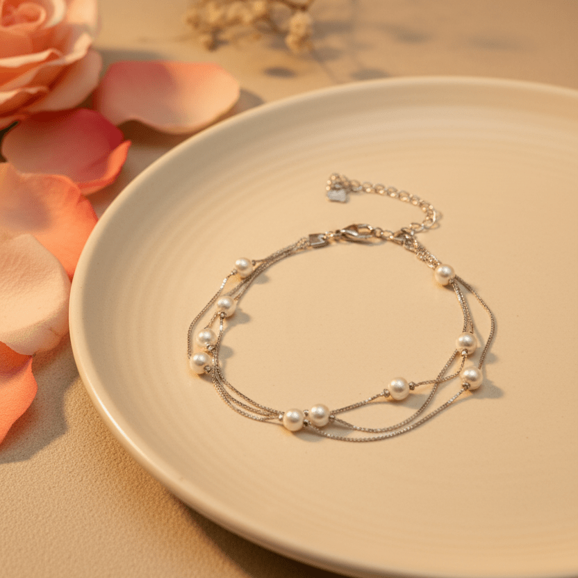 Mukta Layered Pearl Bracelet - Zirak Silver