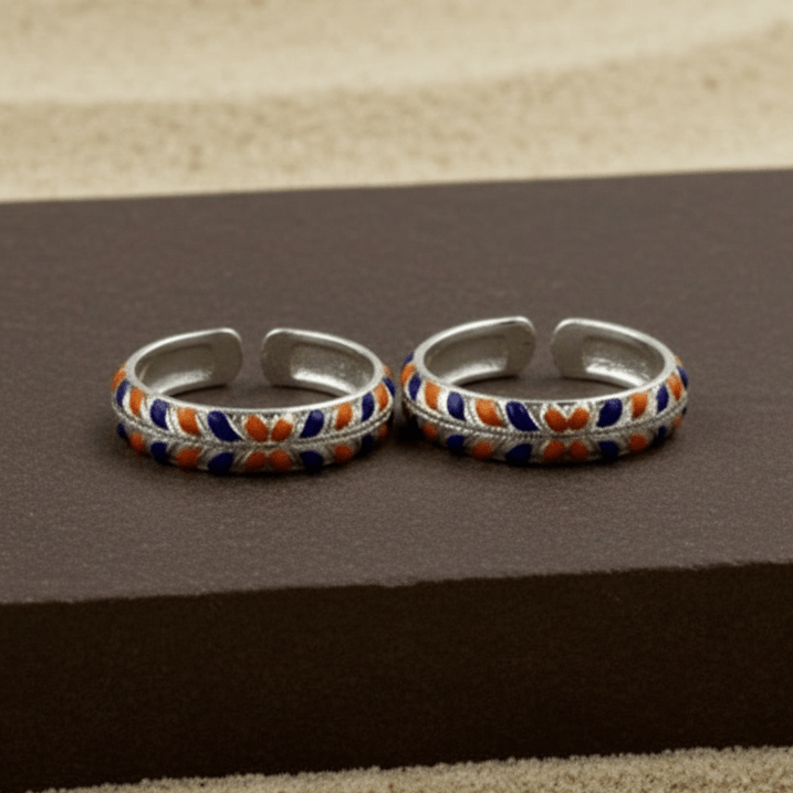 Multicolor Enamel 925 Silver Toe Ring - Zirak Silver
