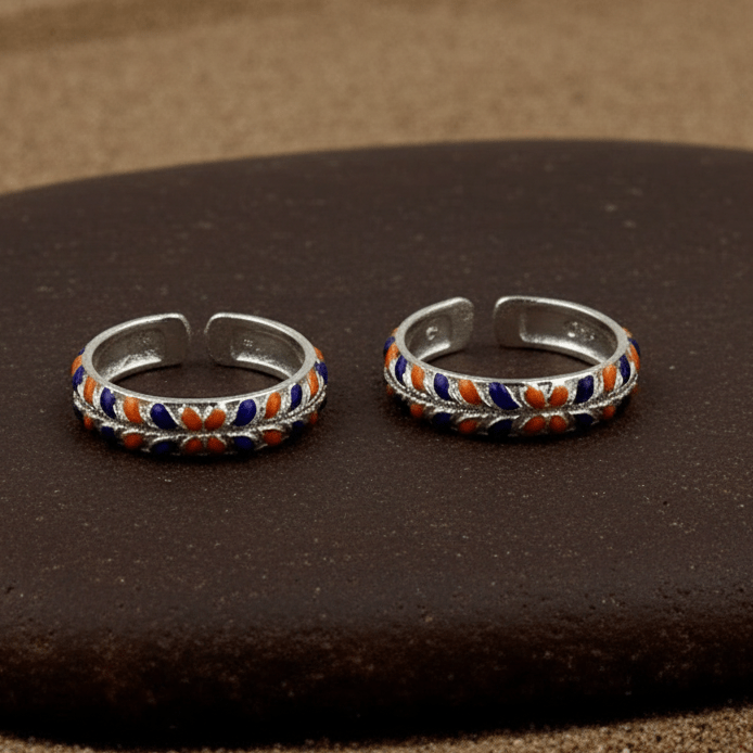 Multicolor Enamel 925 Silver Toe Ring - Zirak Silver