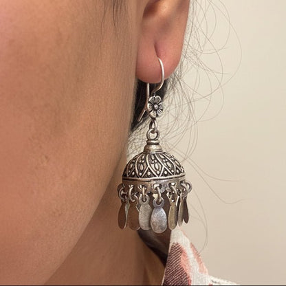 Naaz Jhumkas – Floral Top 925 Silver Dome Earrings with Dangling Petals - Zirak Silver